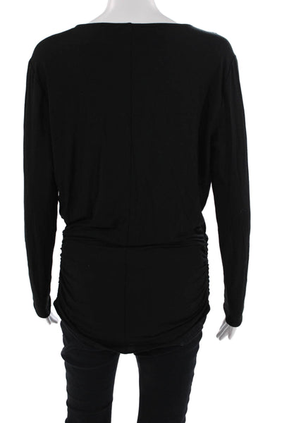 J Crew Women Jersey V-Neck Long Sleeve Black Blouse Modal Elastane Size M