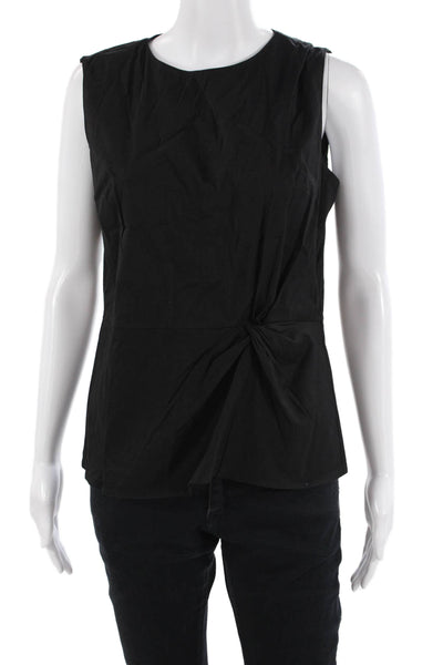Halogen Women Black Sleeveless Round Neck Zip Blouse Cotton Blend Size S