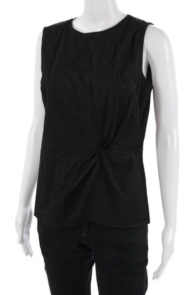 Halogen Women Black Sleeveless Round Neck Zip Blouse Cotton Blend Size S