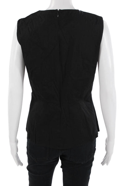 Halogen Women Black Sleeveless Round Neck Zip Blouse Cotton Blend Size S