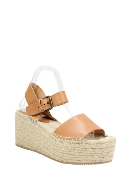 Soludos Womens Leather Buckled Adjustable Platform Wedge Sandals Orange Size 8.5