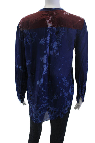 Raquel Allegra Women Silk V-Neck Tunic Long Sleeve Button Dark Blue Size 1