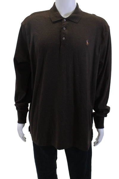 Polo Ralph Lauren Mens Long Sleeves Rugby Shirt Brown Cotton Size Extra Large
