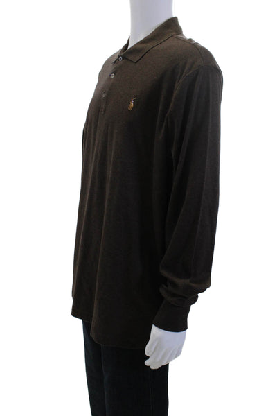 Polo Ralph Lauren Mens Long Sleeves Rugby Shirt Brown Cotton Size Extra Large