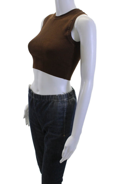Zara Women Cropped Tank Brown Viscose Crew Neck Sleeveless Size S