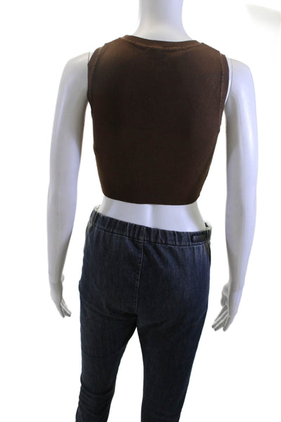 Zara Women Cropped Tank Brown Viscose Crew Neck Sleeveless Size S