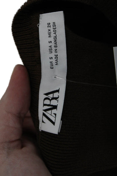Zara Women Cropped Tank Brown Viscose Crew Neck Sleeveless Size S