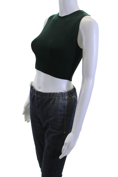 Zara Women Cropped Tank Sleeveless Green Viscose/Polyamide Crew Neck Size S