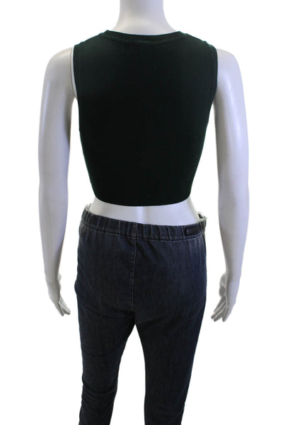 Zara Women Cropped Tank Sleeveless Green Viscose/Polyamide Crew Neck Size S