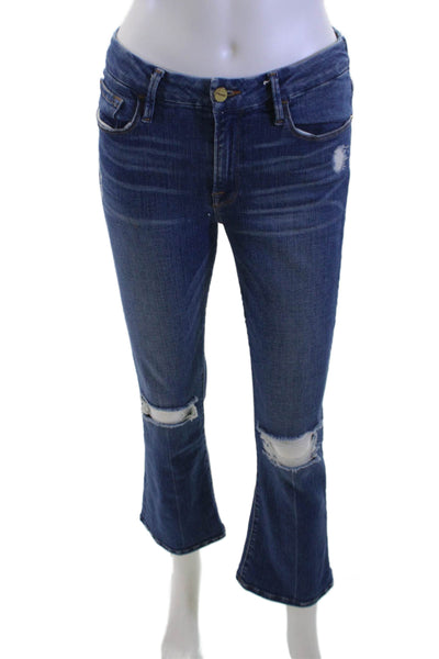 Frame Women Cropped Flared Dark Blue Jeans Size 27