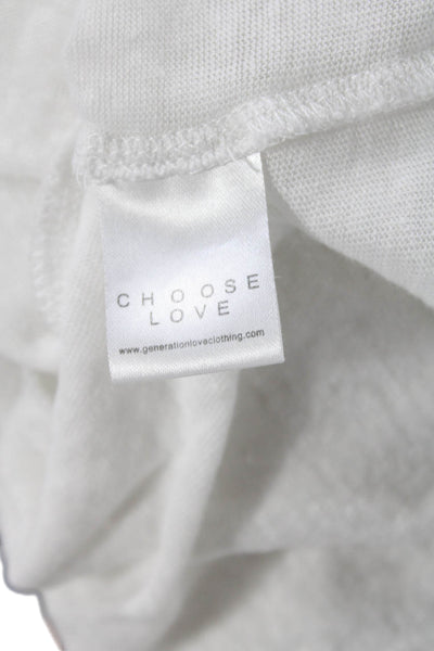 Generation Love Women White Linen Long Sleeve T-Shirt Crew Neck Size M