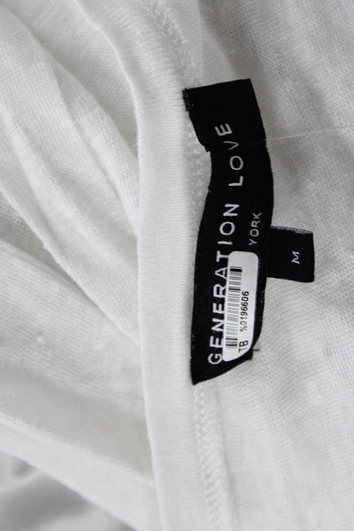 Generation Love Women White Linen Long Sleeve T-Shirt Crew Neck Size M