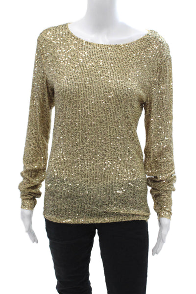 Intimately Free People Women 80s Gold Long Sleeve Round Neck Top Size M