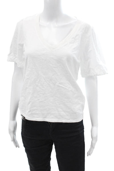 Nation LTD Women White V-Neck Short Sleeve Basic T-Shirt Size M