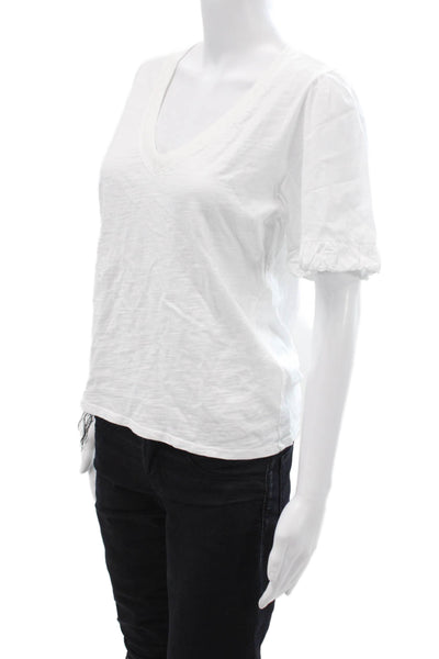 Nation LTD Women White V-Neck Short Sleeve Basic T-Shirt Size M