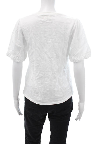 Nation LTD Women White V-Neck Short Sleeve Basic T-Shirt Size M
