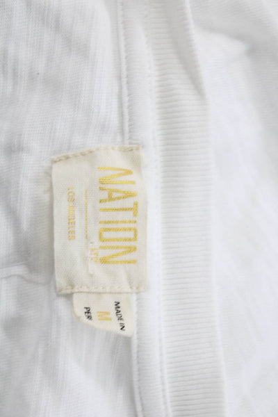 Nation LTD Women White V-Neck Short Sleeve Basic T-Shirt Size M