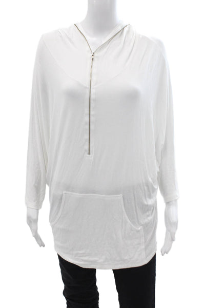 Vintage Havana Women Henley Hoodie White 3/4 Sleeve Zip Size M