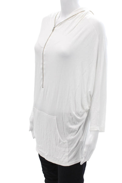 Vintage Havana Women Henley Hoodie White 3/4 Sleeve Zip Size M