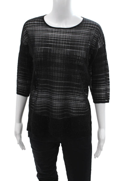 Belford Womens Striped Round Neck 3/4 Sleeve Top Black Size 4