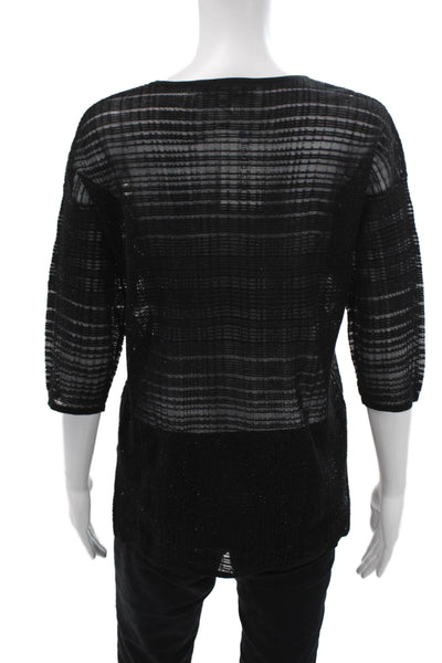 Belford Womens Striped Round Neck 3/4 Sleeve Top Black Size 4