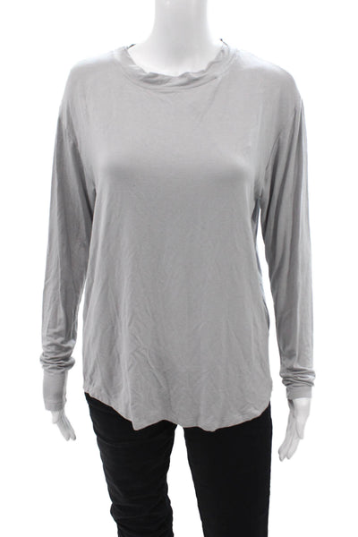 Koral Women Basic Gray Crew Neck Long Sleeve T-Shirt Bamboo Spandex Size S