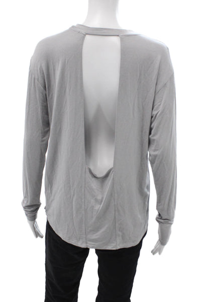 Koral Women Basic Gray Crew Neck Long Sleeve T-Shirt Bamboo Spandex Size S