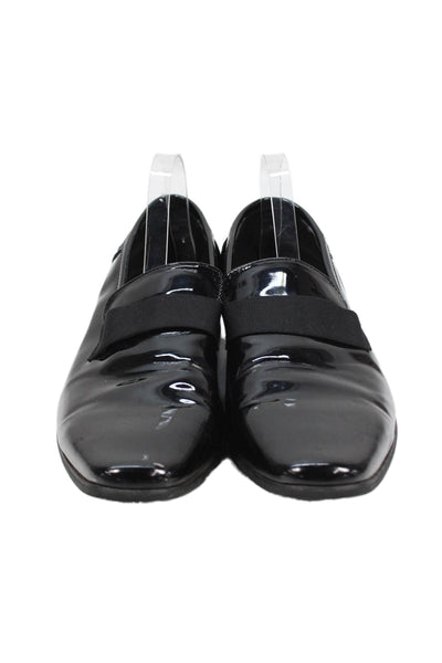 Calvin Klein Mens Patent Leather Rounded Toe Slip On Dress Shoes Black Size 13
