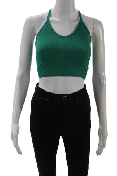 Spiritual Gangster Women Green V-Neck Sleeveless Crop Top Size M