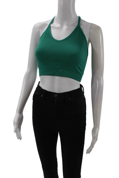Spiritual Gangster Women Green V-Neck Sleeveless Crop Top Size M
