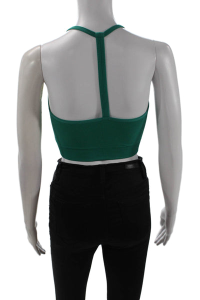 Spiritual Gangster Women Green V-Neck Sleeveless Crop Top Size M