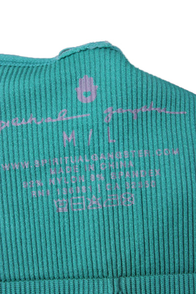 Spiritual Gangster Women Green V-Neck Sleeveless Crop Top Size M
