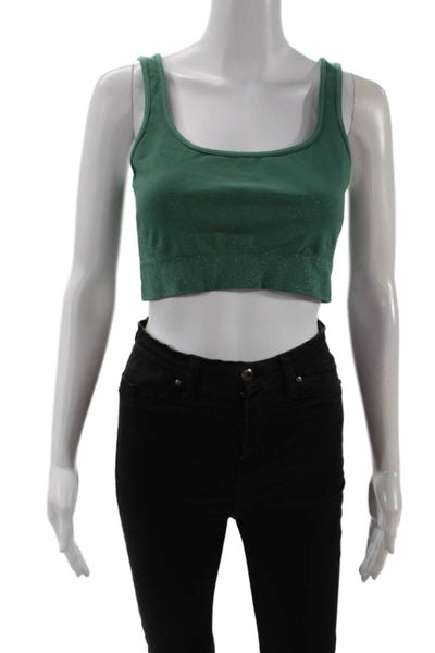 Koral Women Cropped Green Tank Square Neck Sleeveless Top Size M