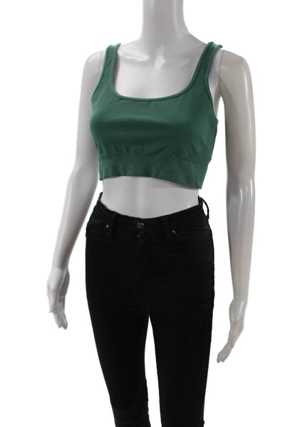 Koral Women Cropped Green Tank Square Neck Sleeveless Top Size M