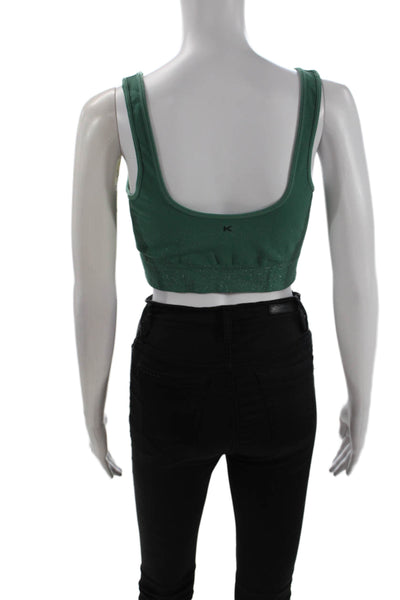 Koral Women Cropped Green Tank Square Neck Sleeveless Top Size M