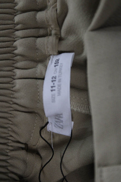 Zara Childrens Girls Striped Sides High Rise Pants Beige Red Size 11-12