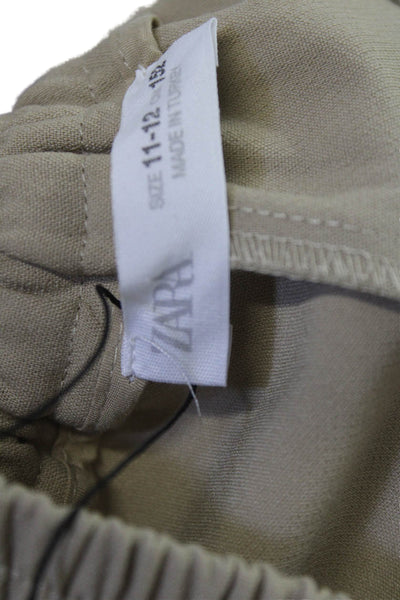 Zara Childrens Girls Striped Sides High Rise Pants Beige Red Size 11-12