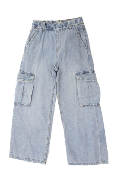 Zara Childrens Girls High Rise Wide Leg Cargo Jeans Blue Size 10