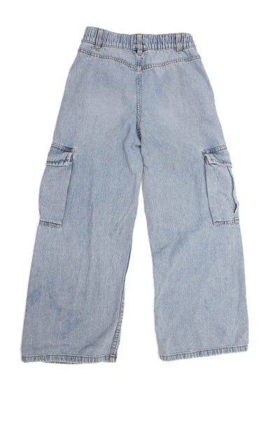 Zara Childrens Girls High Rise Wide Leg Cargo Jeans Blue Size 10