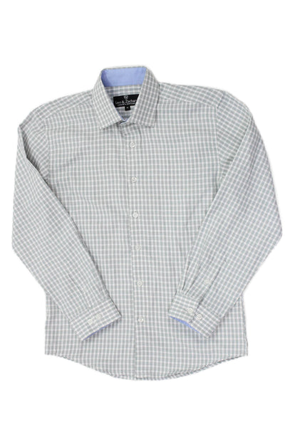 Leo & Zachary Childrens Boys Plaid Dress Shirt White Green Cotton Size 14