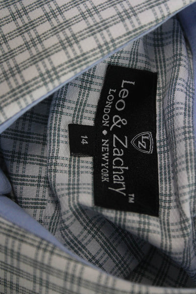 Leo & Zachary Childrens Boys Plaid Dress Shirt White Green Cotton Size 14