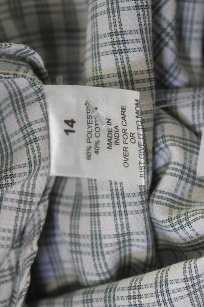 Leo & Zachary Childrens Boys Plaid Dress Shirt White Green Cotton Size 14