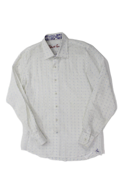 Robert Graham Childrens Boys Button Down Dress Shirt White Blue Size 14-16