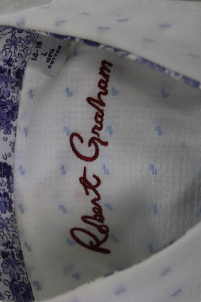 Robert Graham Childrens Boys Button Down Dress Shirt White Blue Size 14-16