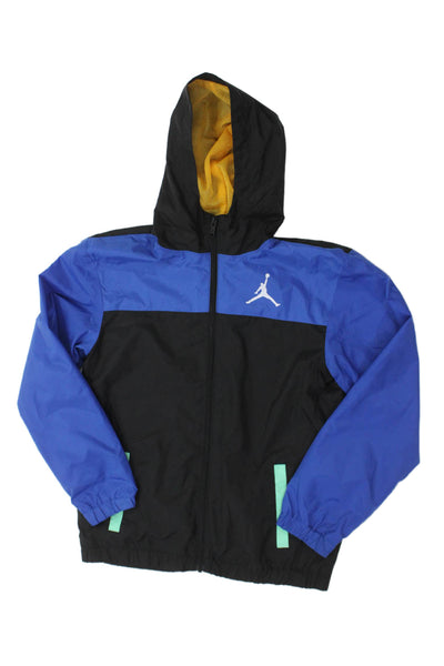Air Jordan Childrens Boys Full Zipped Hooded Rain Jacket Black Blue Size Large