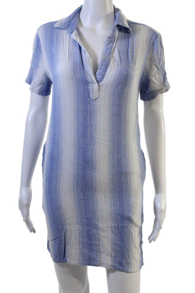 Bella Dahl Women Striped Blue Collared Shirt Dress Size XS