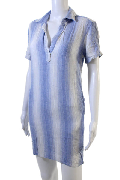 Bella Dahl Women Striped Blue Collared Shirt Dress Size XS