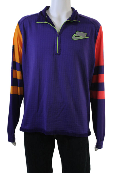 Nike Mens Long Sleeve Mock Neck Striped Purple Zip T-Shirt Size L