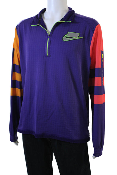 Nike Mens Long Sleeve Mock Neck Striped Purple Zip T-Shirt Size L