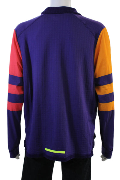 Nike Mens Long Sleeve Mock Neck Striped Purple Zip T-Shirt Size L